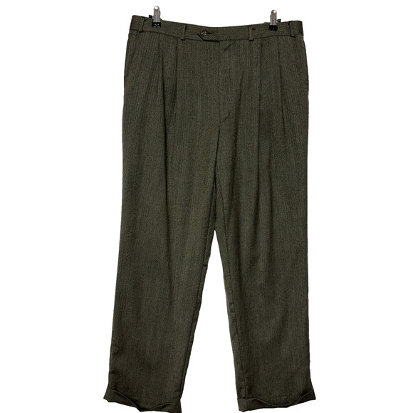 Polo Ralph Lauren Dress Pants Mens 36X32 Gray Wool Pleated Cuffed Actual 36X31 - Picture 1 of 9